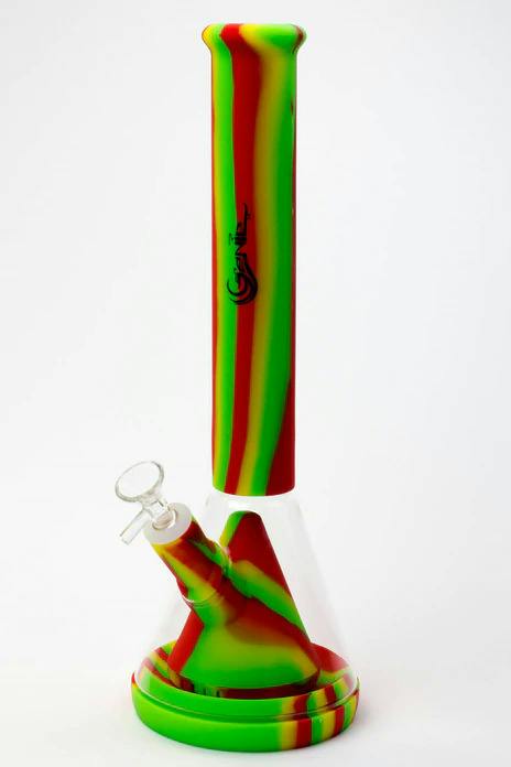 14" Genie Multi Colored Detachable Pyramid Diffuser Silicone Water Bong - Rasta