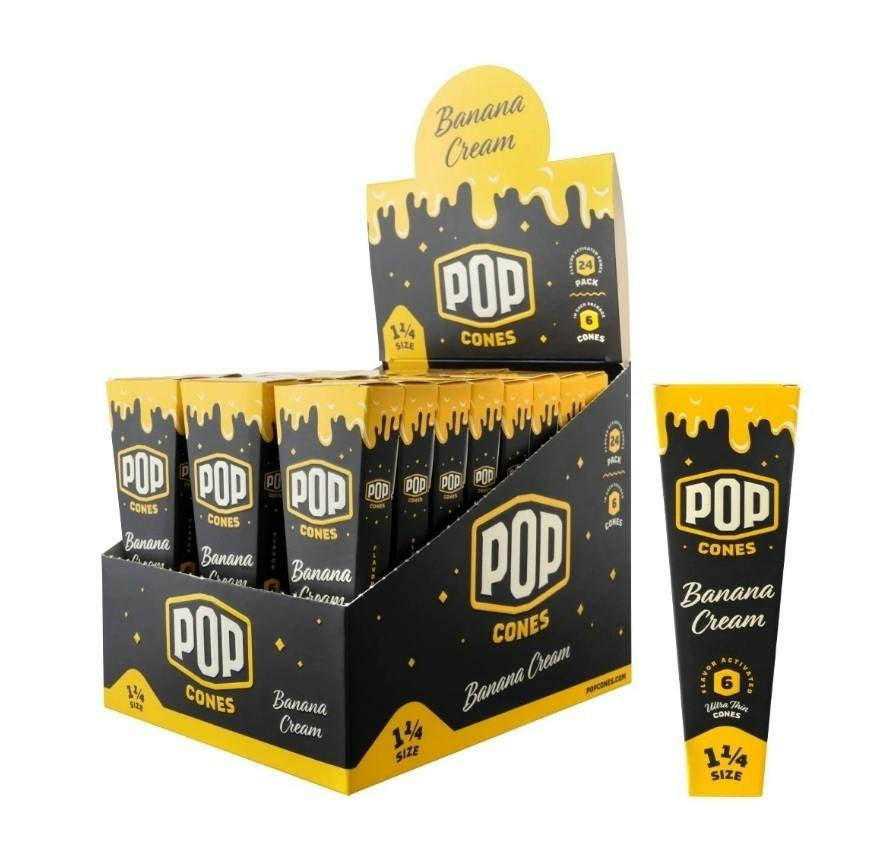 Pop Cones - Unbleached Pre Rolled 1.25" - Banana Cream Flavor - 6pc