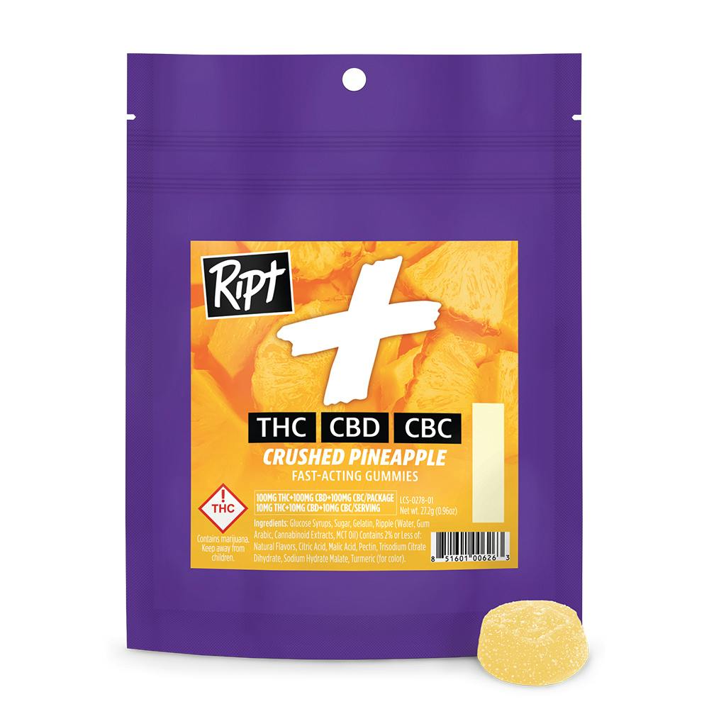 1:1:1 CBD + CBC - Crushed Pineapple [10pk] (100mg THC/100mg CBD/100mg CBC) | Ript - Fast-Acting G...