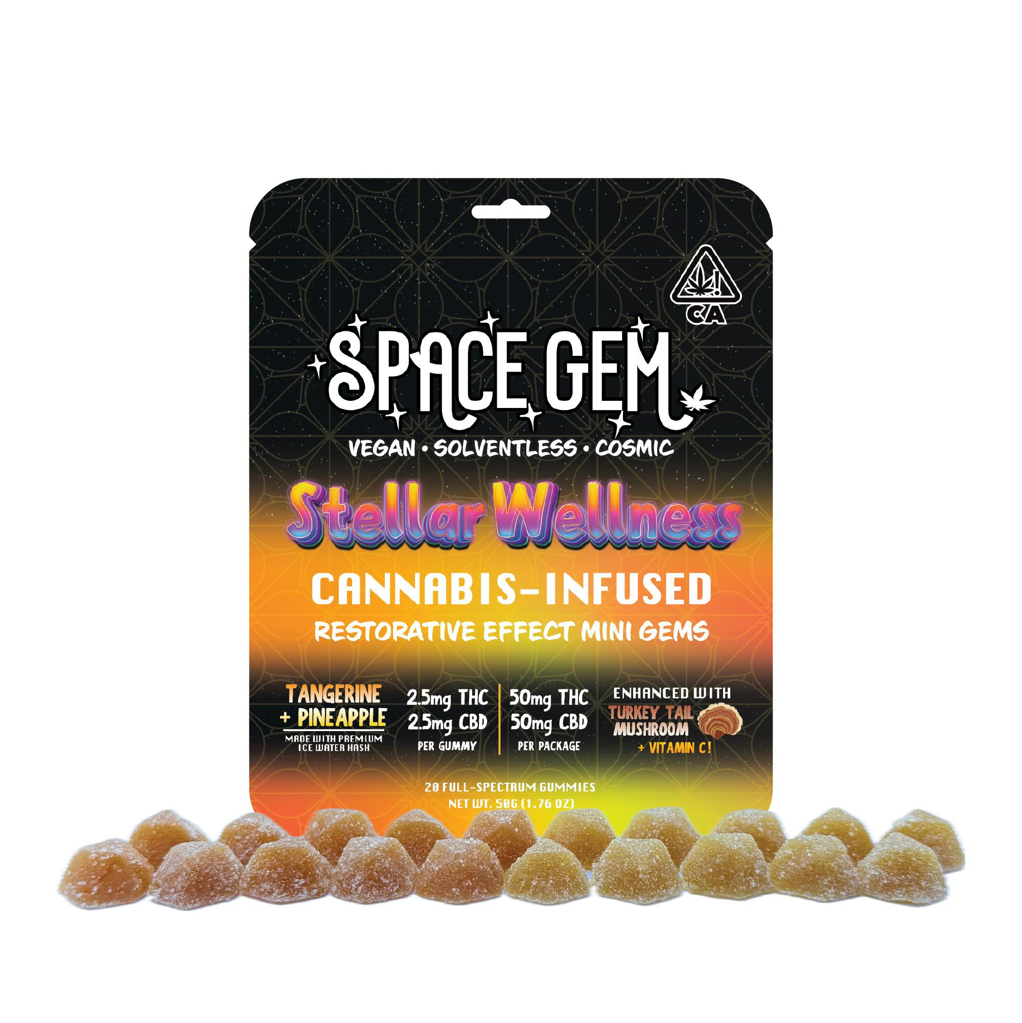Mini Gems - Stellar Wellness - Tangerine Pineapple - 20pk 50mg CBD 50mg THC