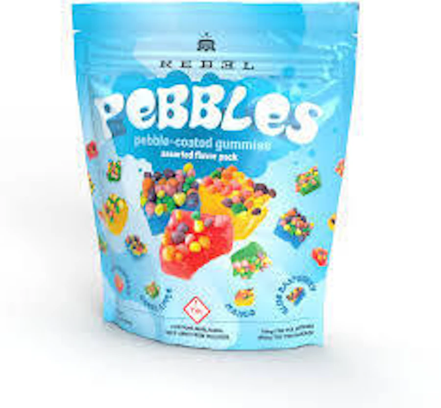 Gummies packaging shown for Rebel - Hybrid Pebbles Gummies 100mg on the Herbs 4 You menu