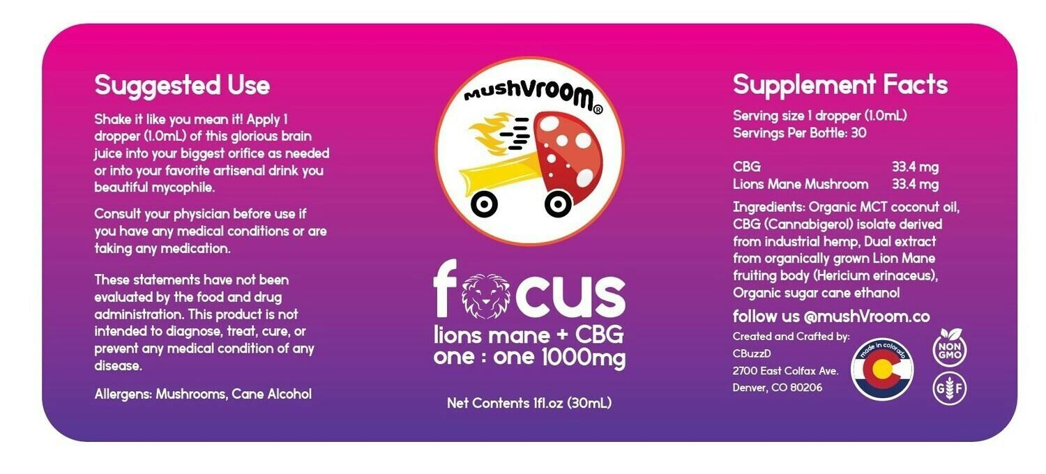 CBuzzD FOCUS CBG/Lion's Mane | 1:1 1000mg
