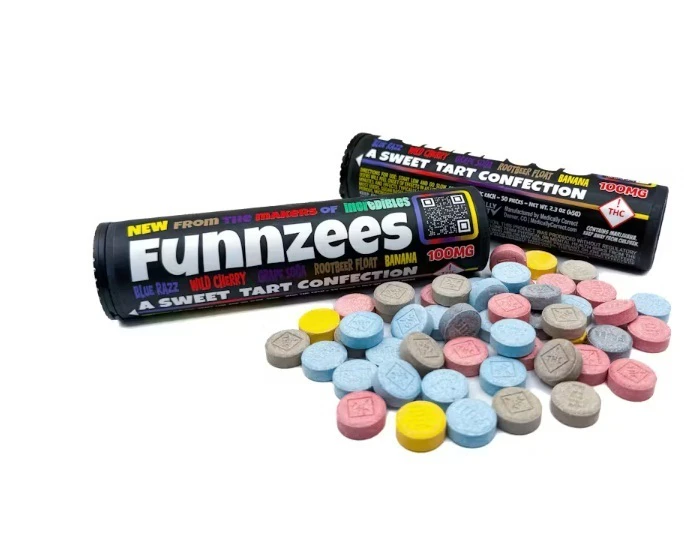 Edibles packaging shown for Funnzees 10MG Sweet Tarts on the Herbs 4 You menu