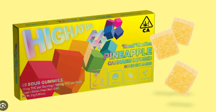 Highatus | Pineapple Sour Gummies | 100mg | 10ct | 10mg/ea