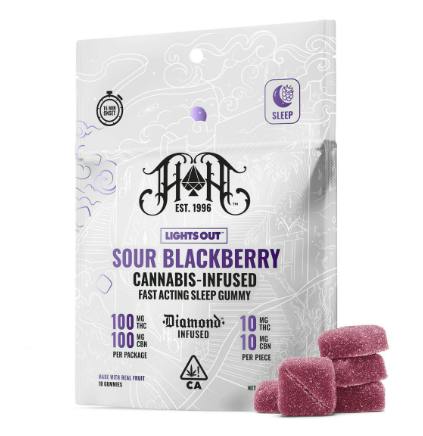 Fast-Acting | Sour Blackberry 1:1 THC:CBN Gummies | 100mg | 10ct | 10mg/ea