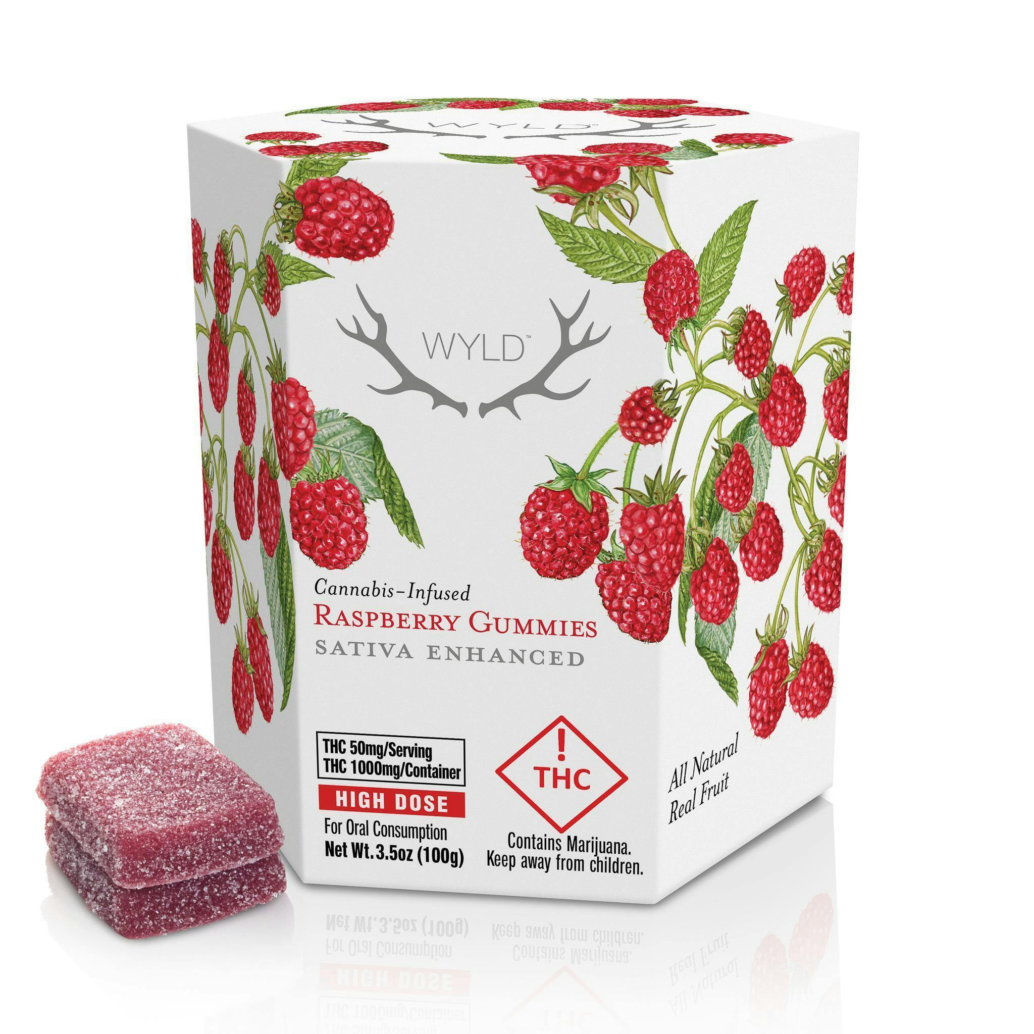 Raspberry Sativa Enhanced Gummies | 1000mg | 20ct | 50mg/ea