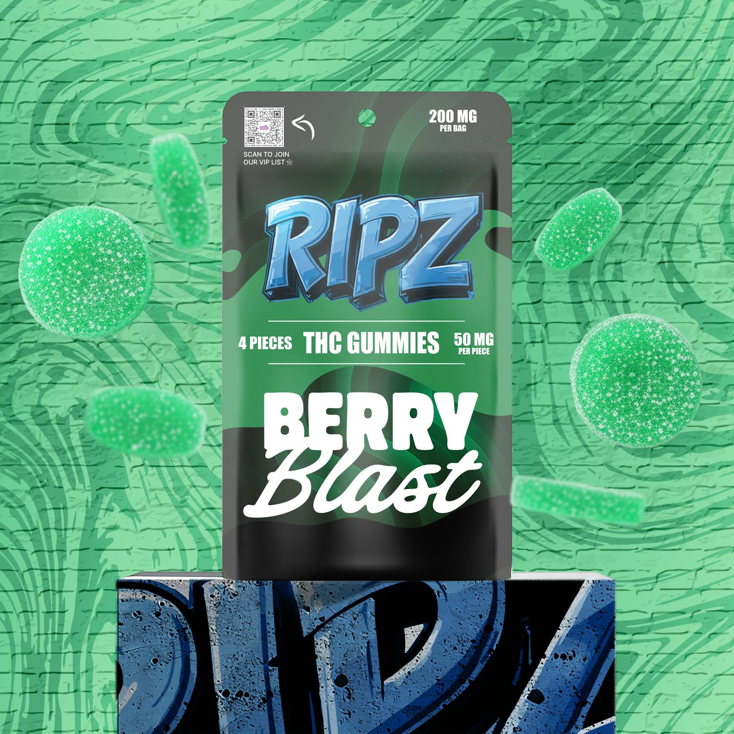 Ripz | Berry Blast Hash Rosin Gummies | 200mg | 4ct | 50mg/ea by Ripz