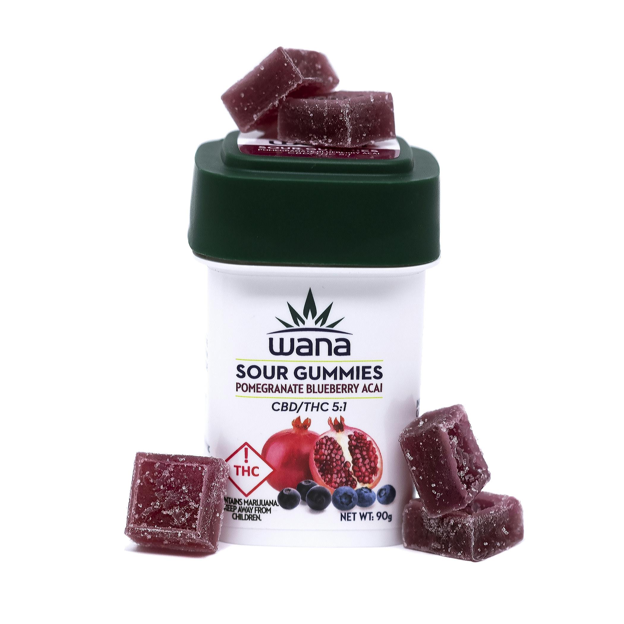 Wana Sour Gummies: Pomegranate Blueberry Acai 5:1