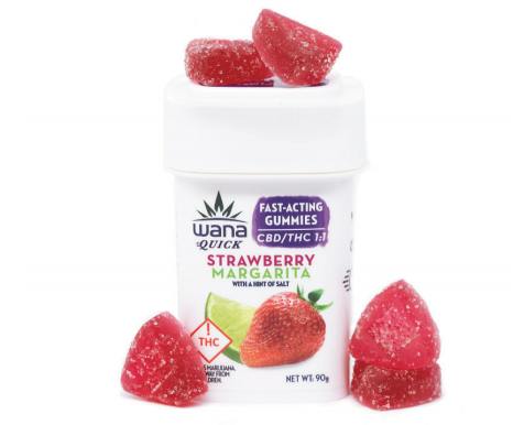 100 mg - Wana Quick 1:1 CBD/THC Strawberry Margarita Gummies
