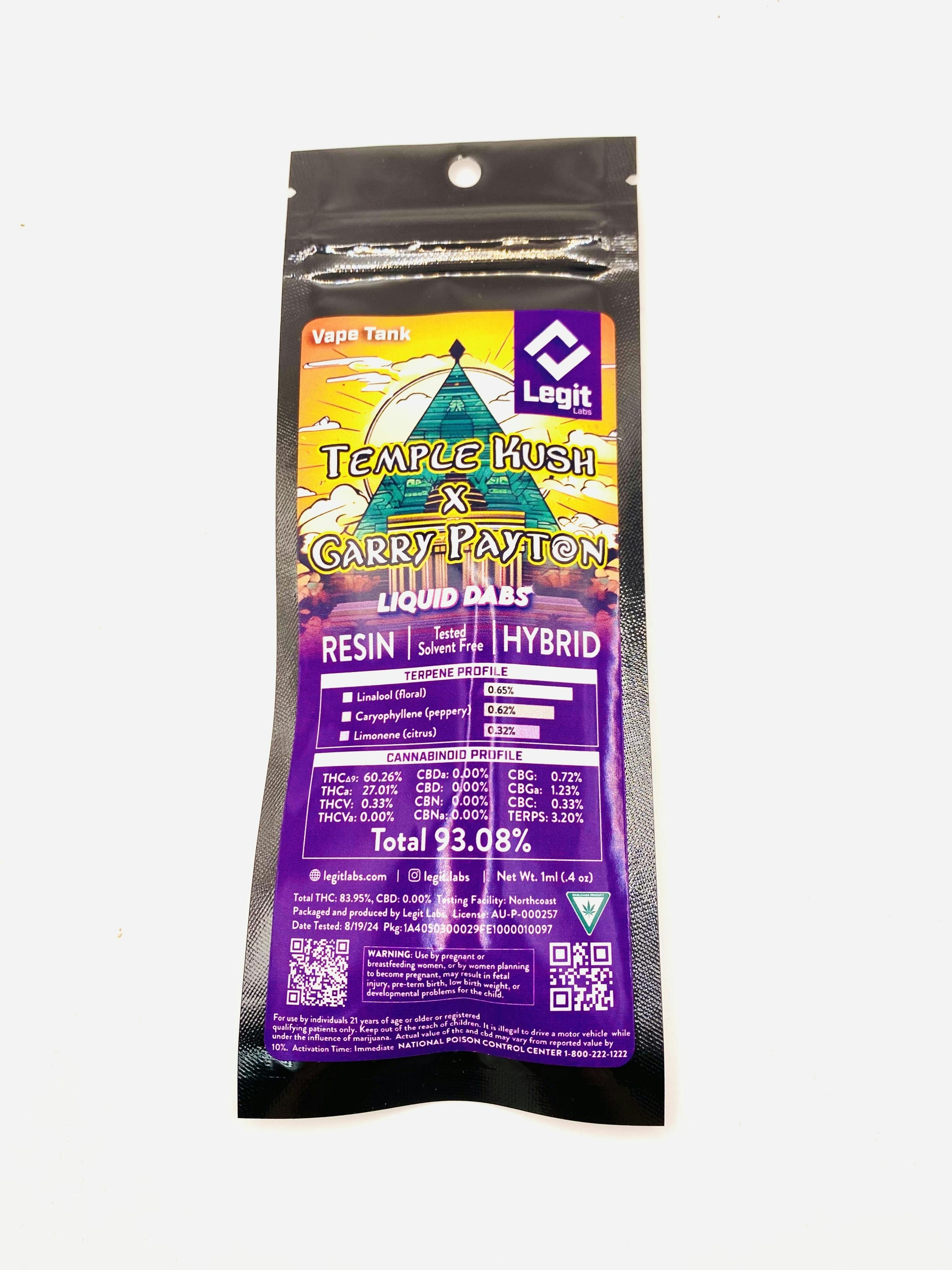 Legit Labs | Temple Kush x Garry Payton | Resin 510 Cart