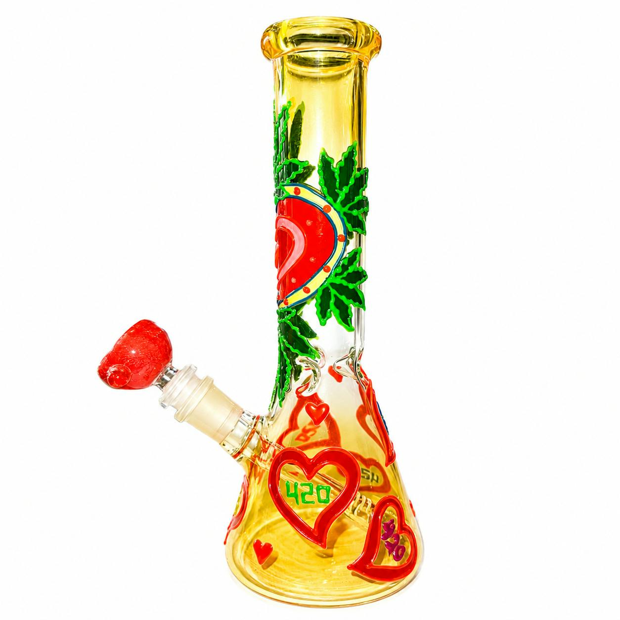 I LOVE 420 - GLOW IN THE DARK GLASS BEAKER BONG