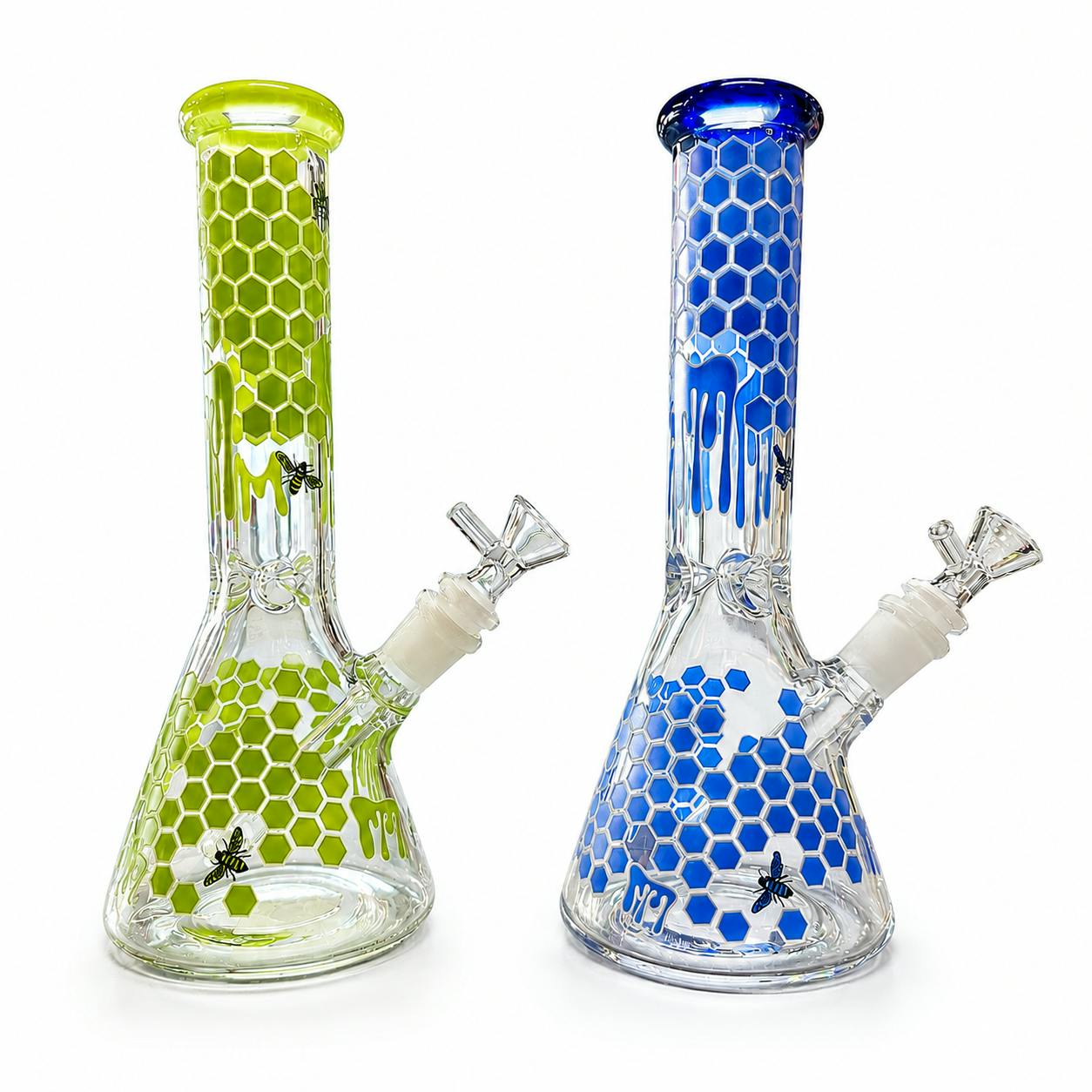 12" BEEHIVE DESIGN & CLEAR GLASS BEAKER BONGS