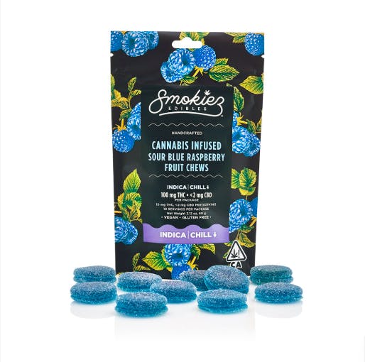 Sour Blue Rasberry Gummies | 100mg | 10ct | 10mg/ea by Smokiez Edibles