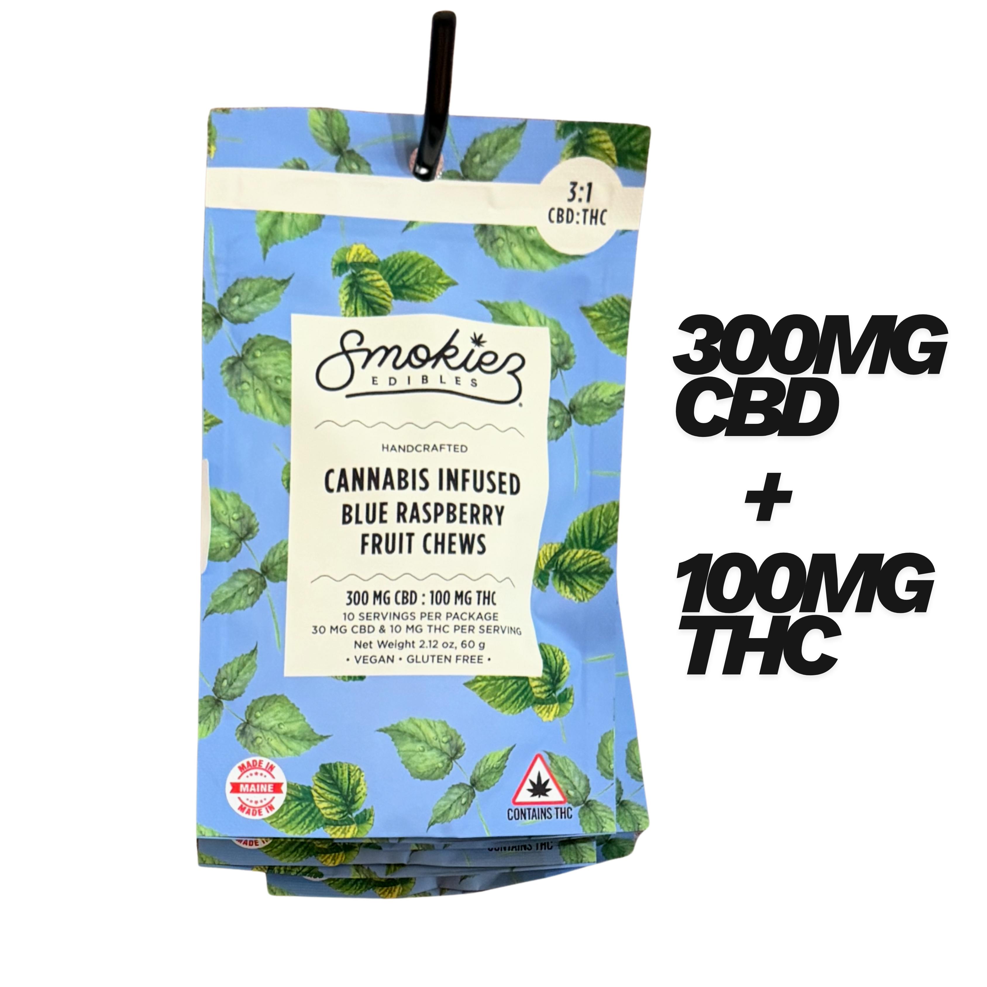 Blue Raspberry Gummies CBD:THC 3:1 | 100mg | 10ct | 10mg/ea by Smokiez Edibles