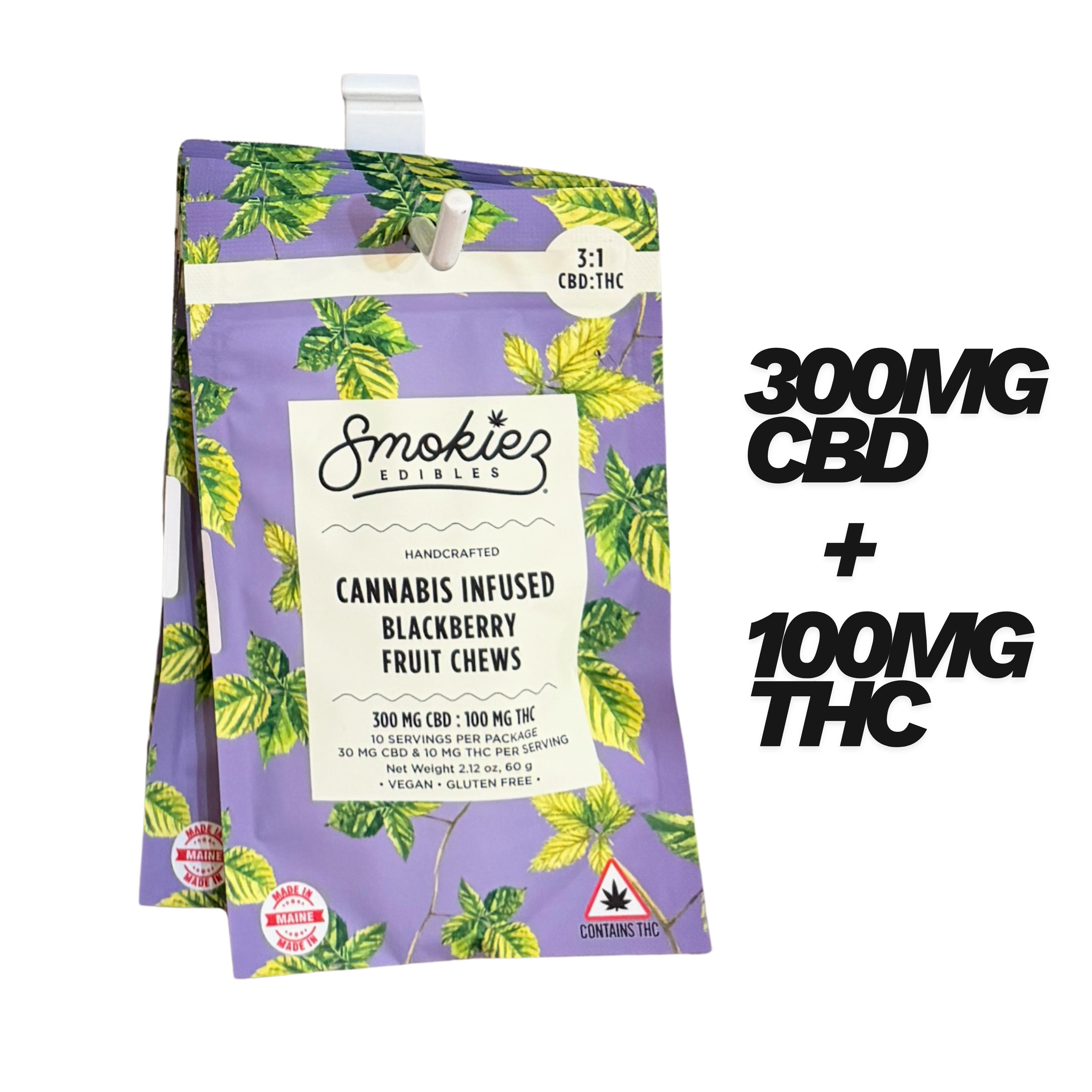 Blackberry CBD:THC 3:1 Fruit Chews | 100mg | 10ct | 10mg/ea by Smokiez Edibles