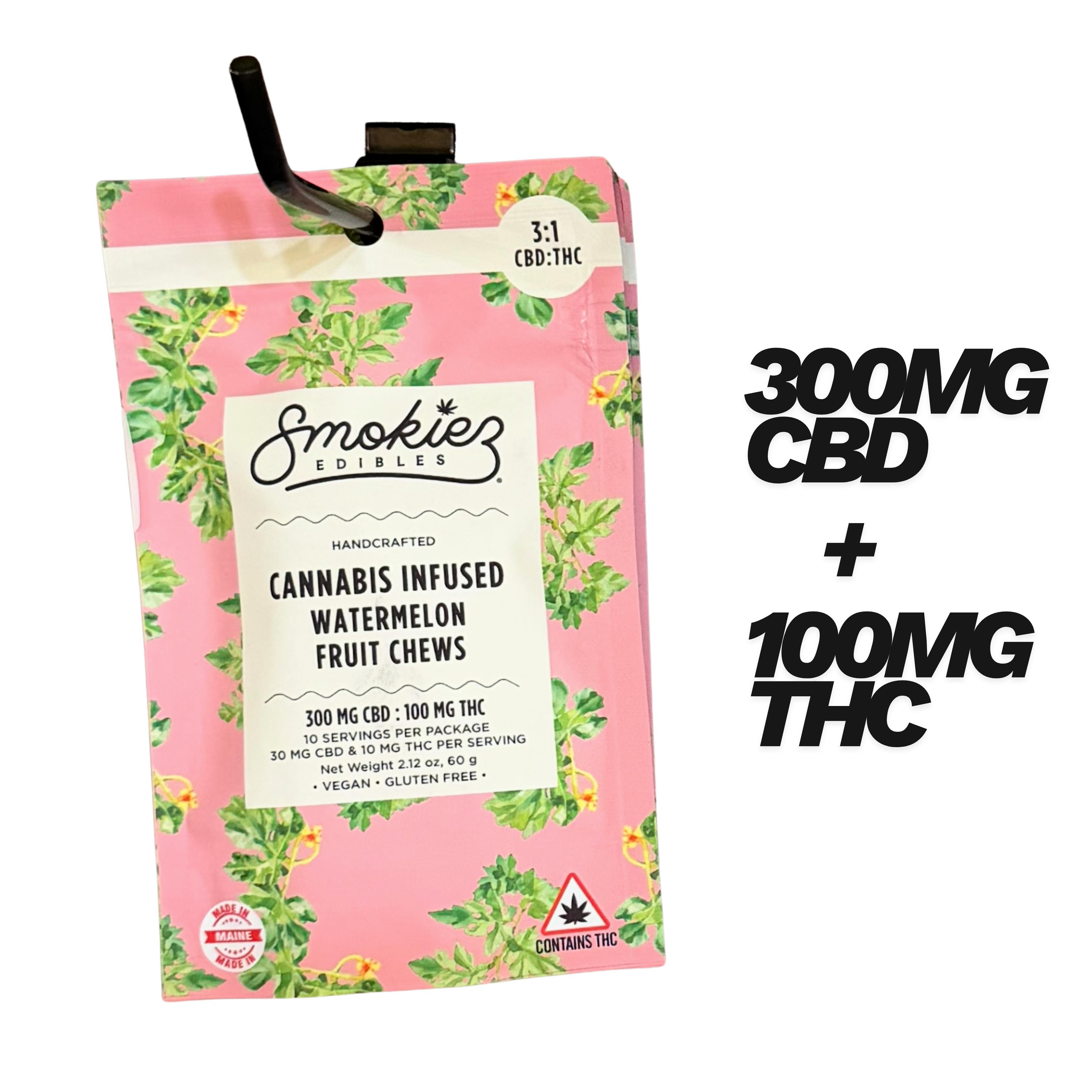 Watermelon CBD:THC 3:1 Gummies | 100mg | 10ct | 10mg/ea by Smokiez Edibles