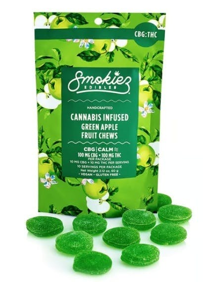 Green Apple Gummies CBG:THC 1:1 | 100mg | 10ct | 100mg/ea by Smokiez Edibles