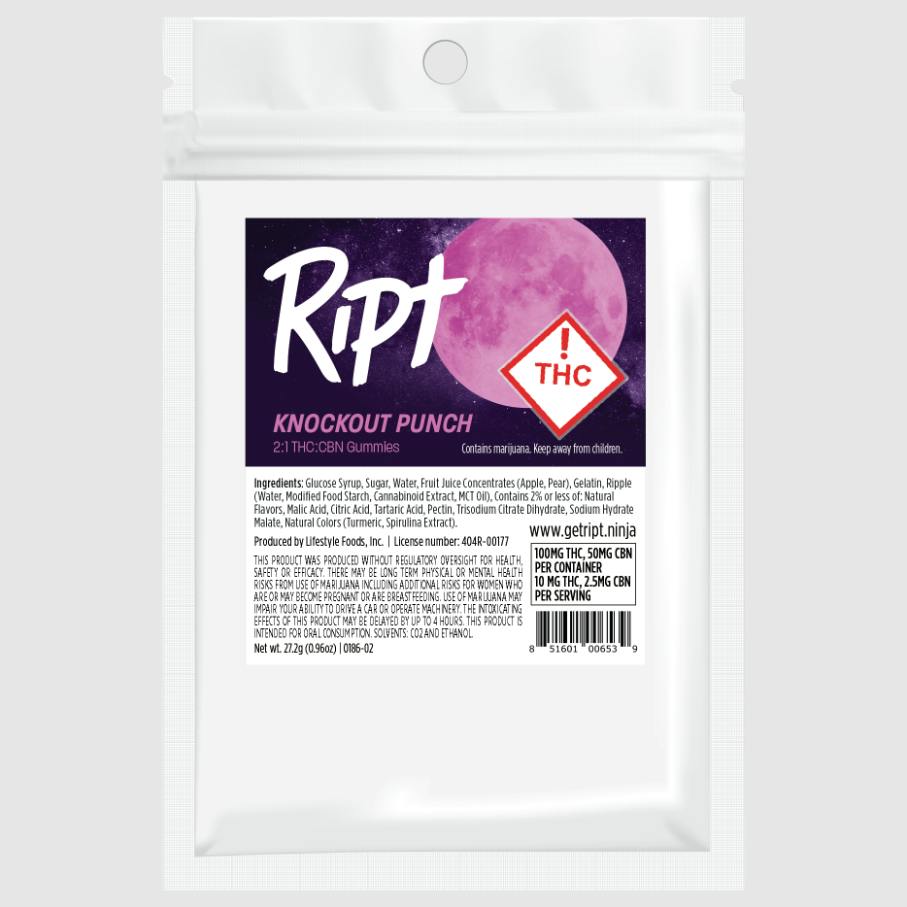 Ript - Knockout Punch Gummies 1:1 100mg 10pk by Ript