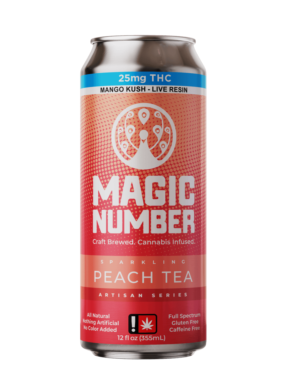 Magic Number | Peach Tea | Carbonated | 25mg | 12oz at The Kings of Canna