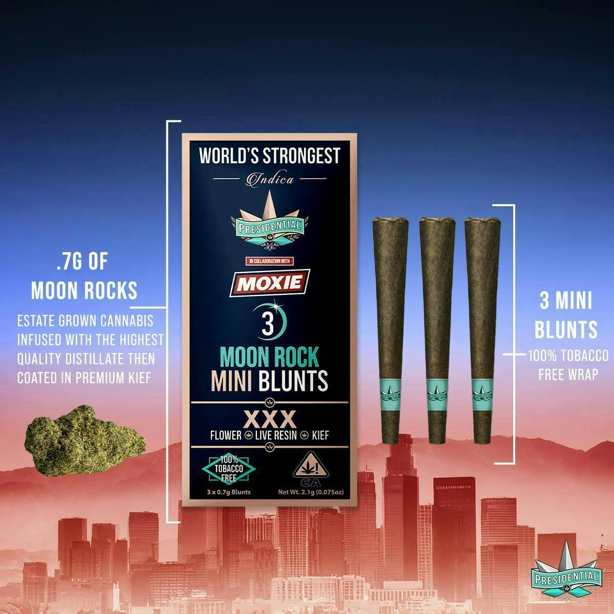 XXX (INDICA) Moon Rock 3 pk Infused Blunts | 0.6g each | 1.8g - GSP