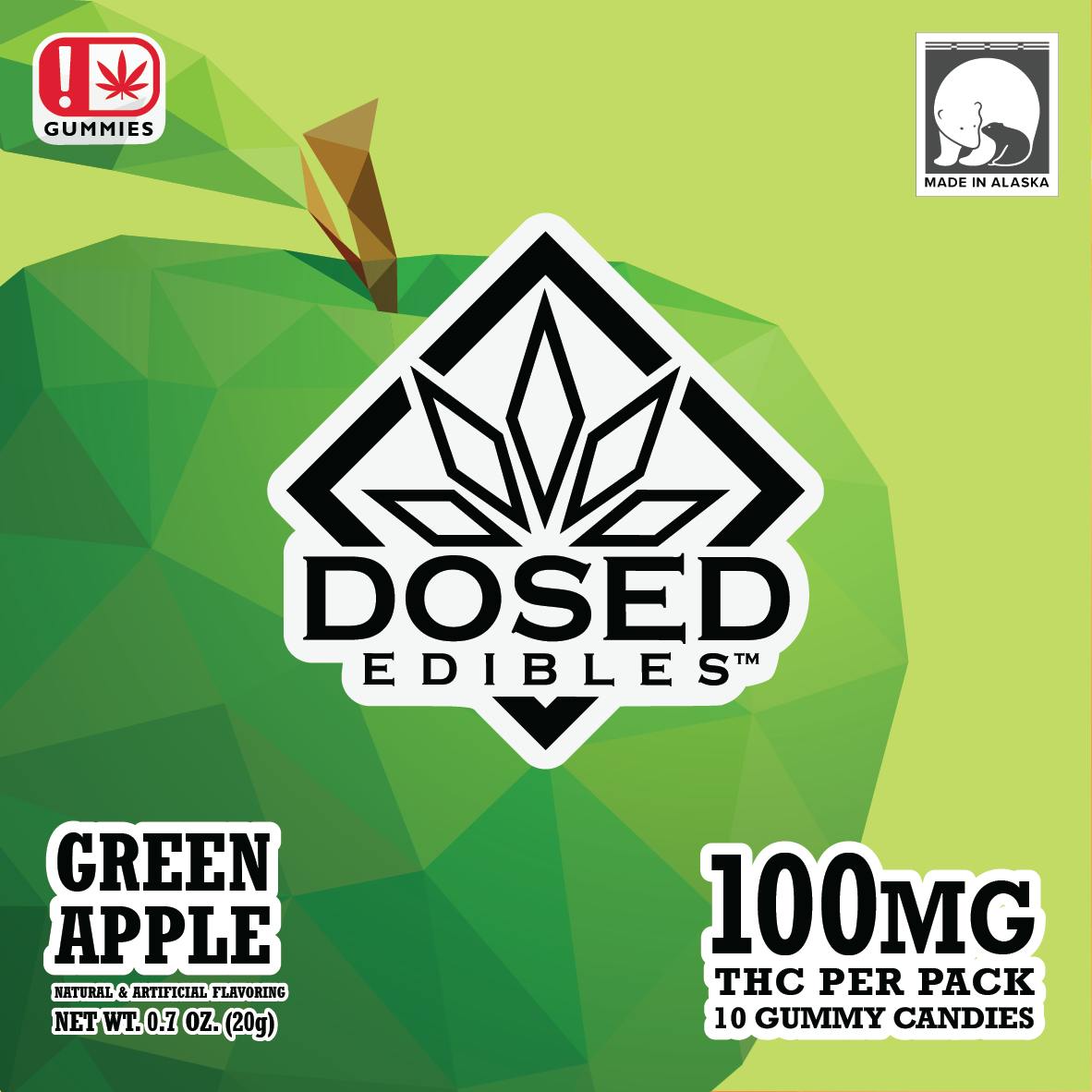 Green Apple 100mg THC Dosed Gummies By Dosed Edibles