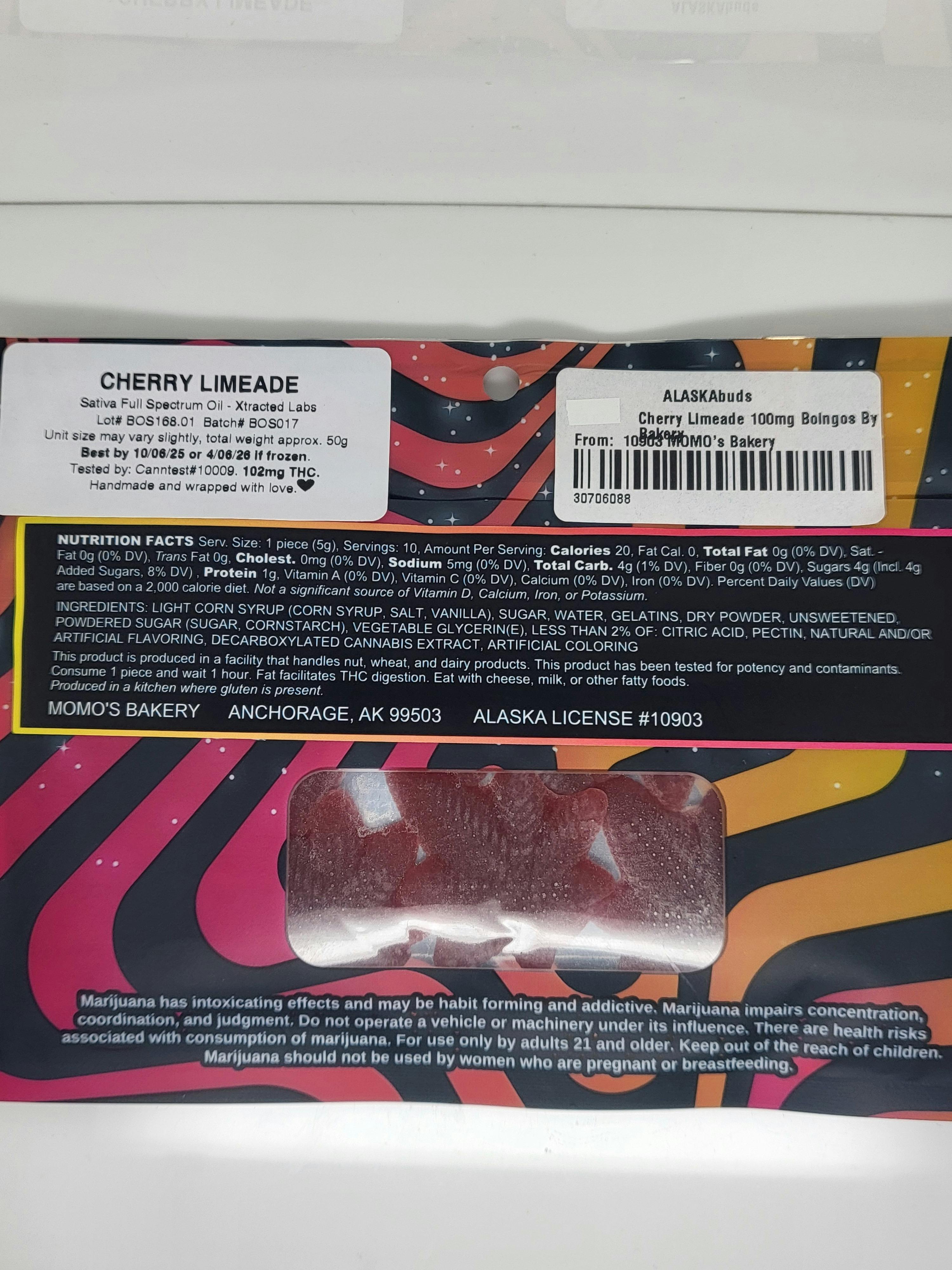 Cherry Limeade Sativa Boingos | 10pk | 100mg total by MoMo's Bakery