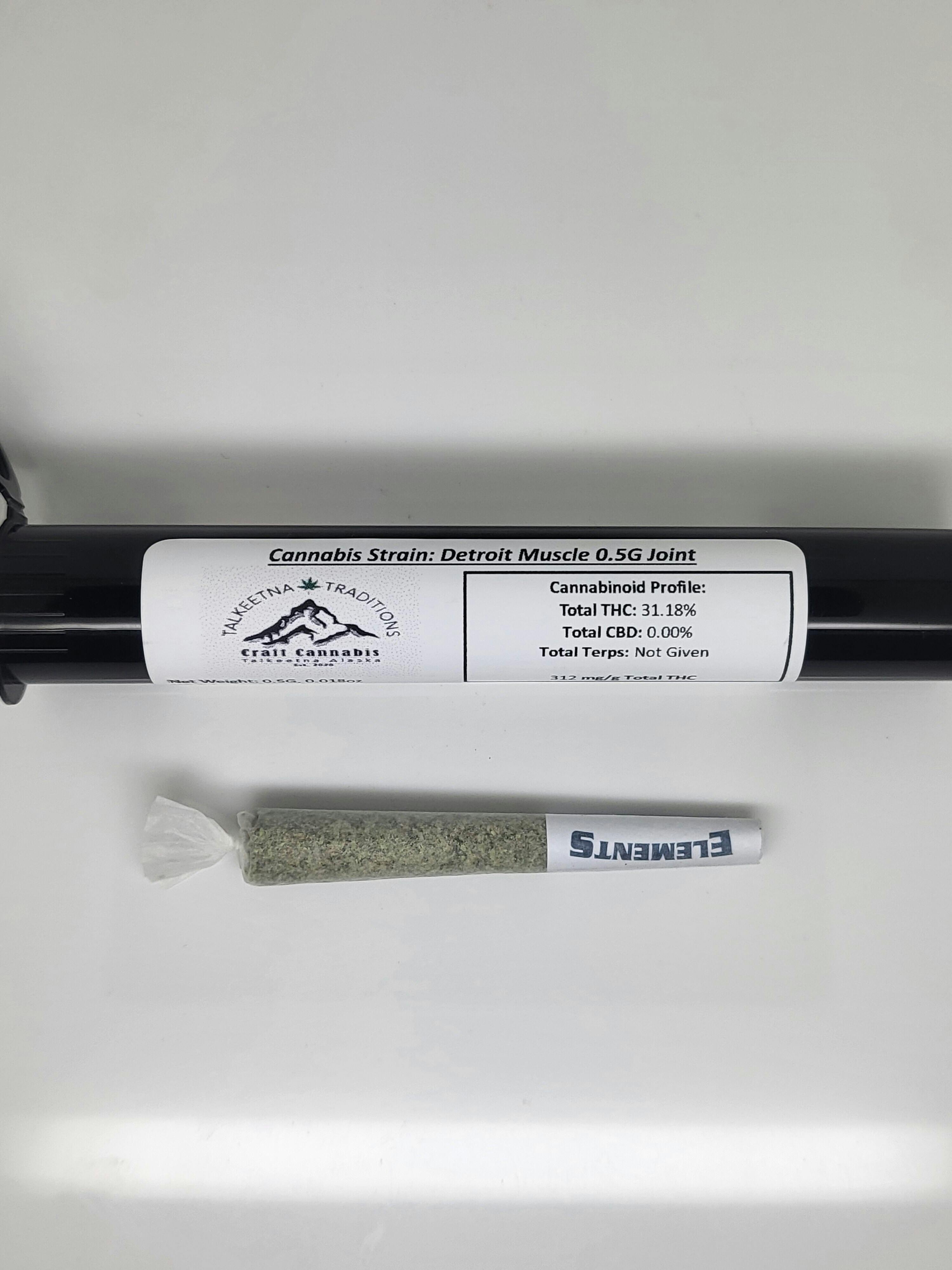Detroit Muscle 0.5g Joint 31.18% THC by Talkeetna Traditions