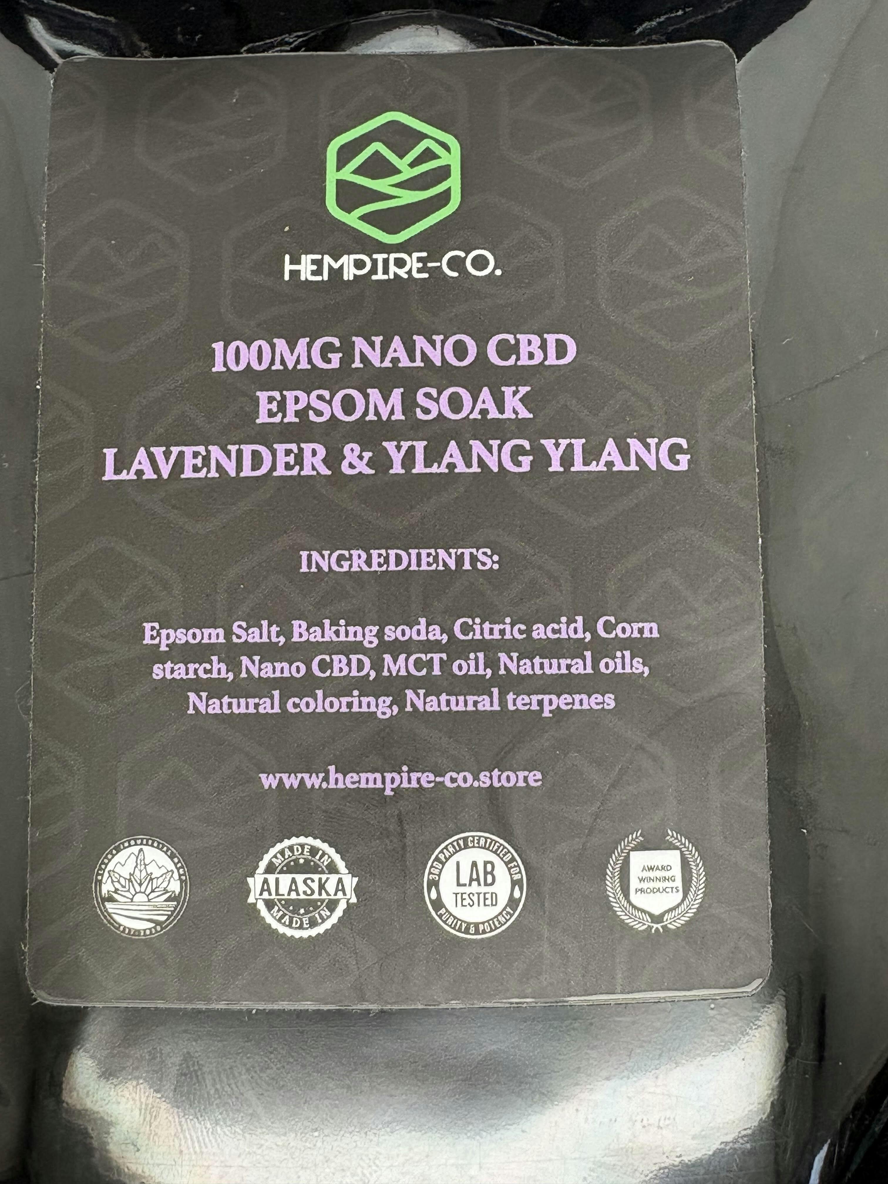 CBD Lavender and Ylang Ylang 100mg Epsom Soak By Hempire Co. at AlaskaBuds