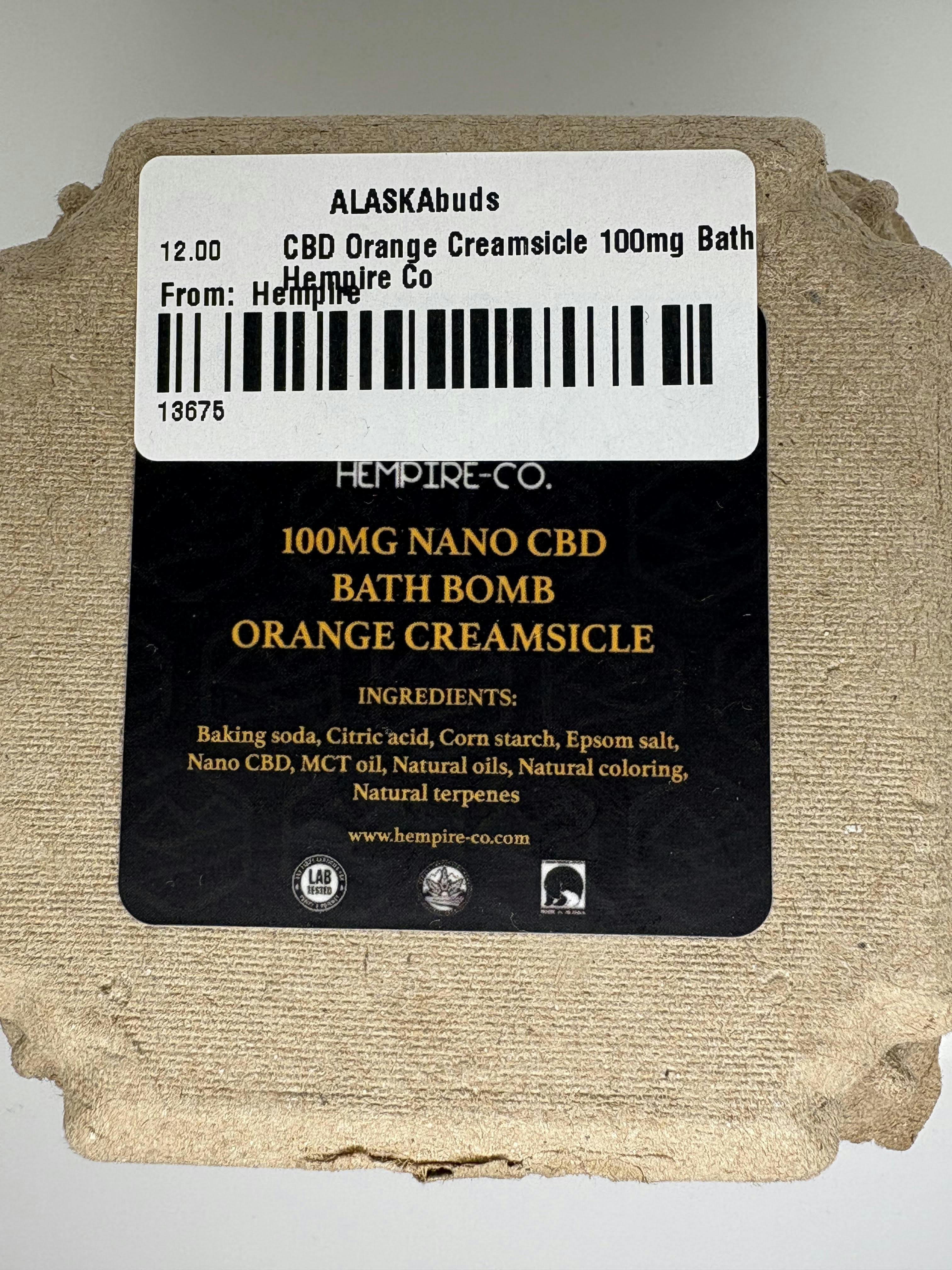CBD Orange Creamsicle 100mg Bath Bomb By Hempire Co. at AlaskaBuds