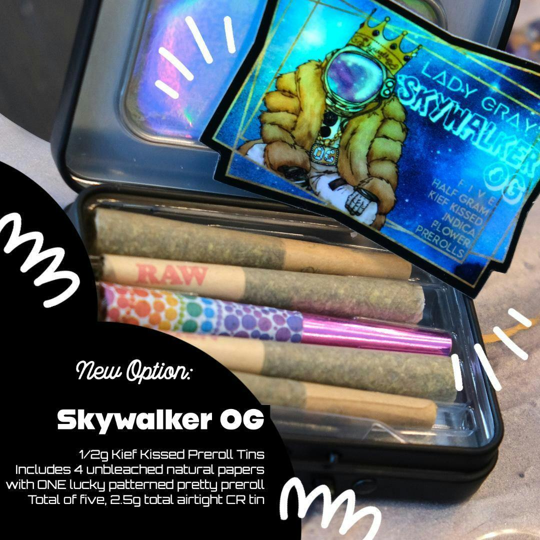 Skywalker (ind) | 5pk .5g Flower Prerolls Tin | 19.82%THC | 3.35%Terp | Lady Gray
