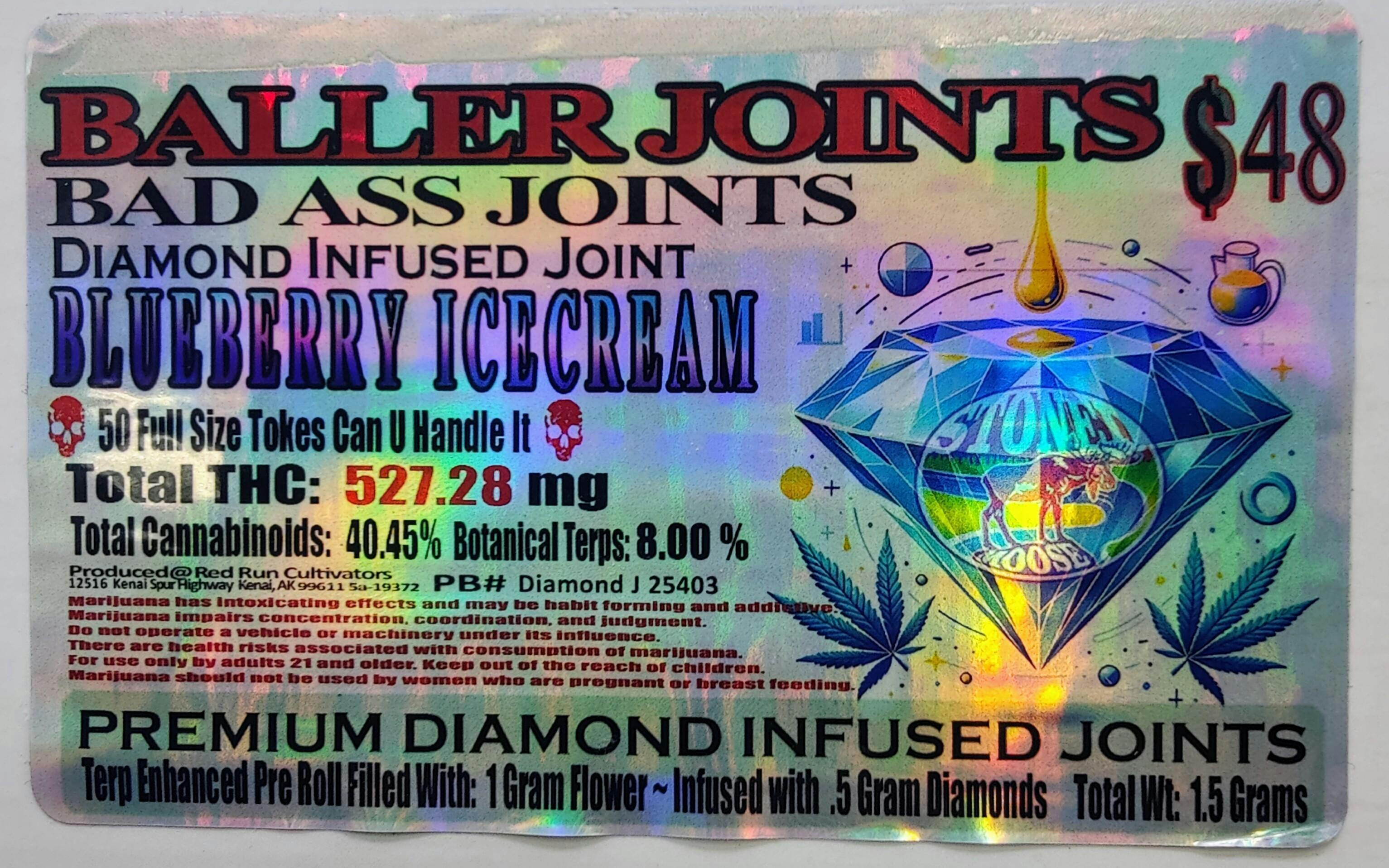 Blueberry Ice Cream | 1.5g Diamond Infused Joint | Red Run Cannabis