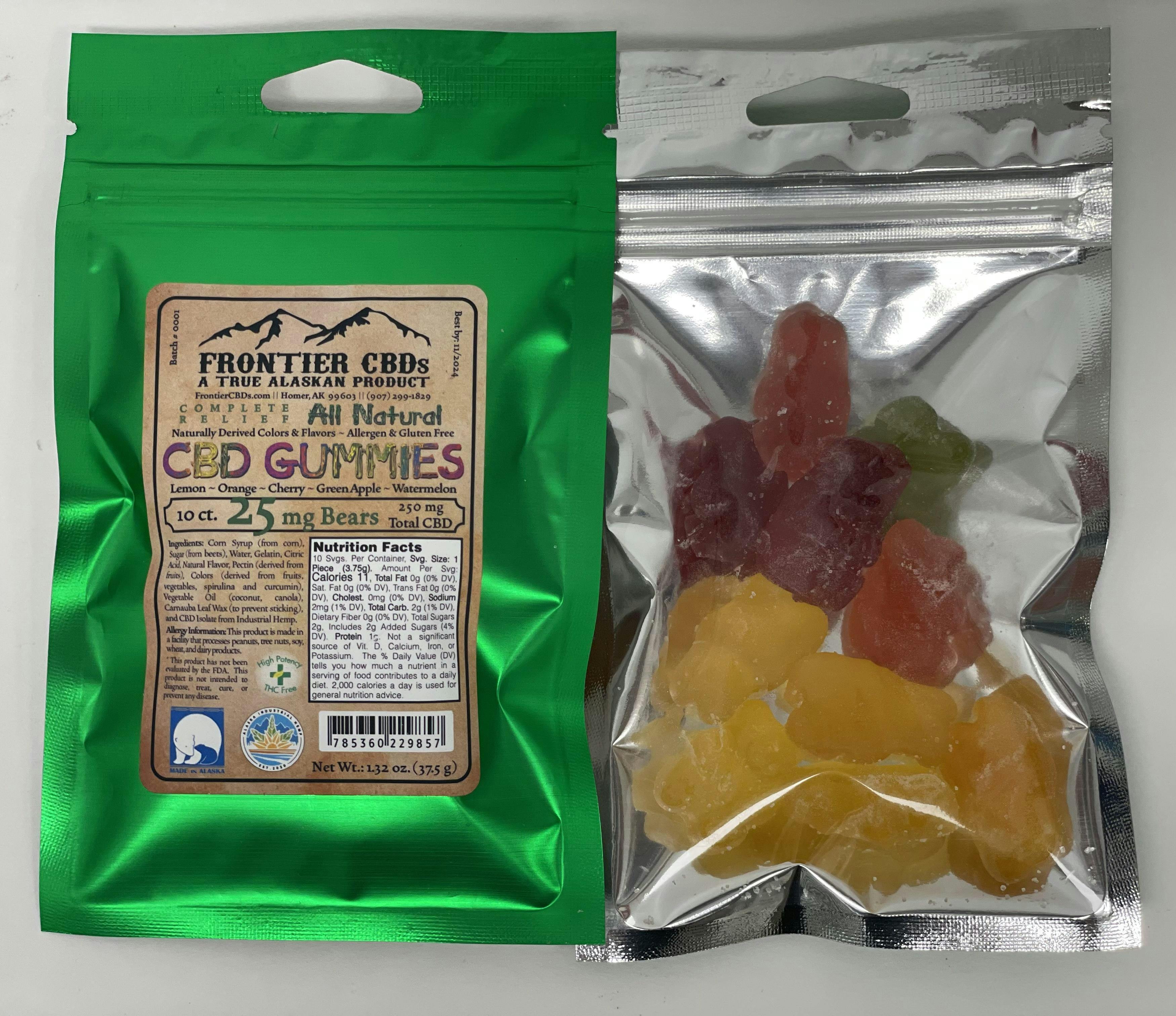 CBD Original Gummy Bears | 10ct | 25mgCBD | 250mgCBD Total | Frontier CBDs