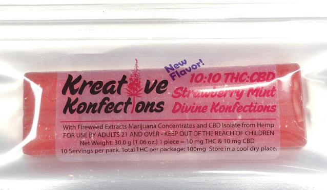 Divines - Strawberry-Mint 1:1 (ind) | 10pk Hard Candy | 100mgCBD | 100mgTHC | Kreative Konfections