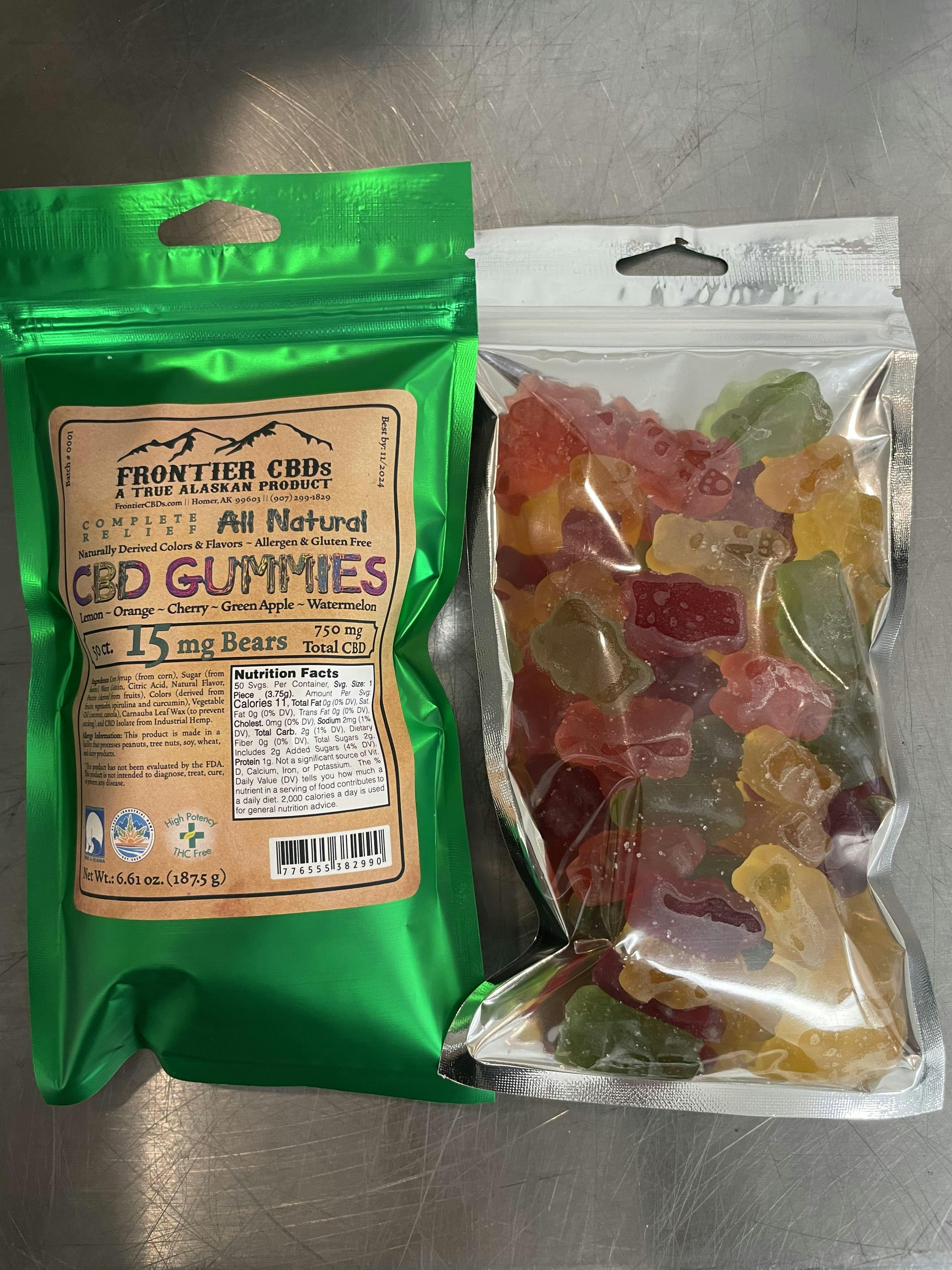 CBD All Natural Gummy Bears | 50ct | 15mgCBD | 750mgCBD Total | Frontier CBDs