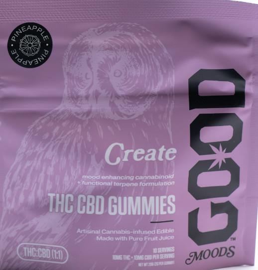 GOOD Gummies - MOODS: Create 1:1 CBD Pineapple (hyb) | 10pk Gummies | 100mgCBD | 100mgTHC | GOOD