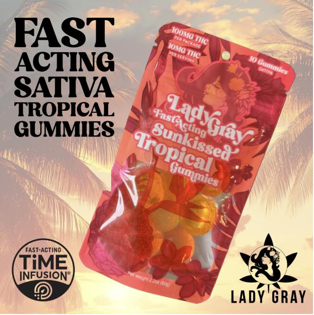 Tropical (sativa) | 10pk Full Spectrum Gummies | 100mgTHC | Lady Gray Gourmet