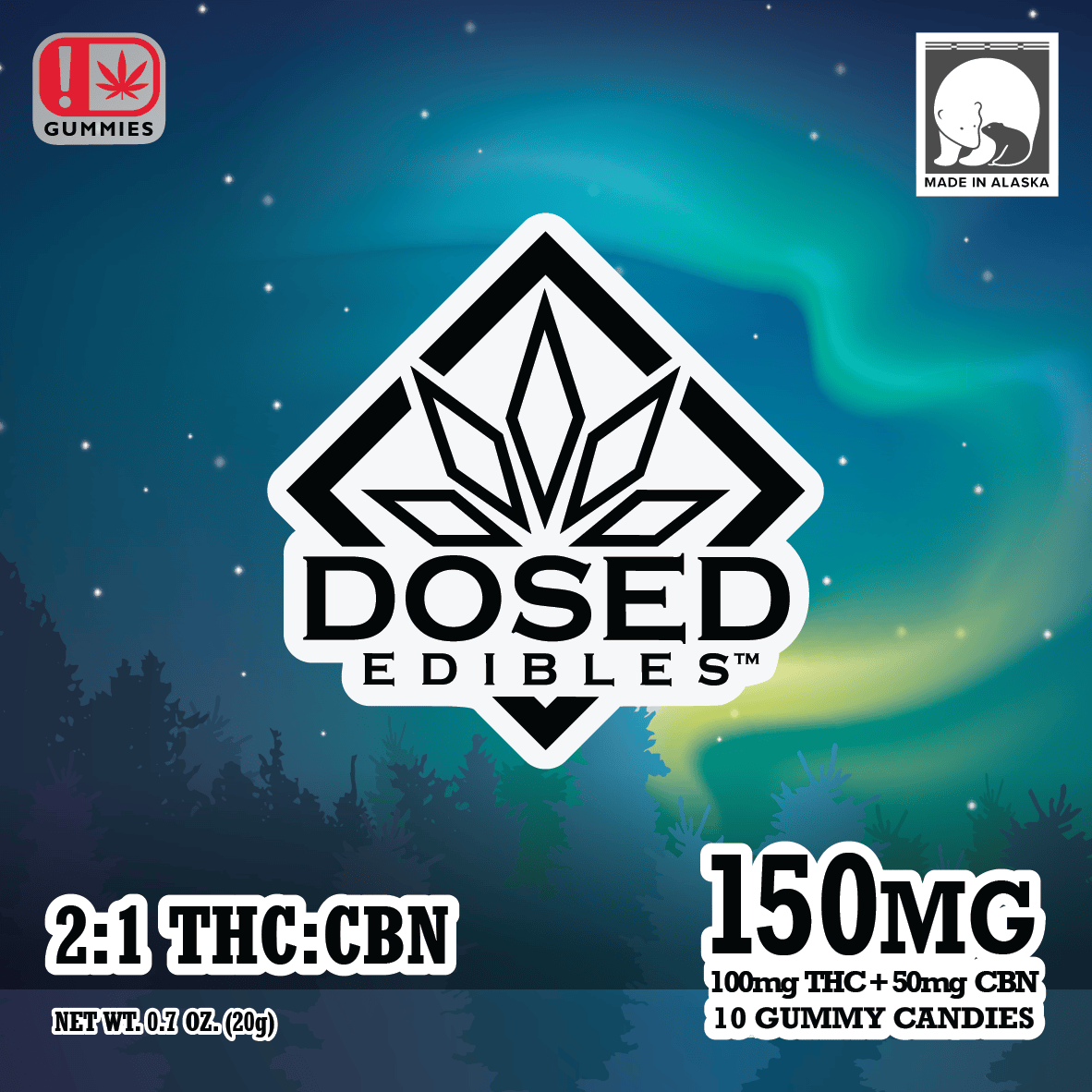 2:1 THC:CBN Gummies | 10pk Gummies | 100mgTHC | 50mgCBN | Dosed Edibles Alaska