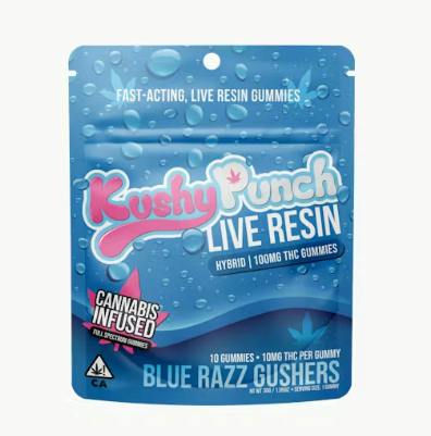 Live Resin | Blue Razz Gushers Gummies | 100mg | 10ct | 10mg/ea