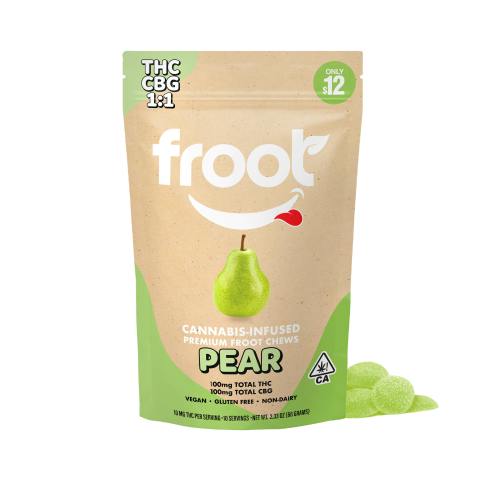 Froot Pear 1:1 CBG:THC Gummies - 100mg CBG: 100mg THC