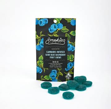 SMOKIES - 100MG SOUR BLUE RASPBERRY FRUIT CHEWS