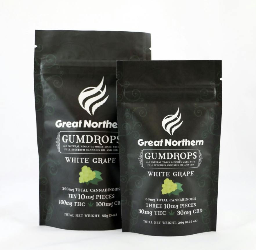 30mg Indica White Grape 1:1 Gummies By Great Northern