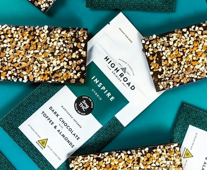 Almonds, Toffee & Sea Salt Inspire Dark Chocolate Bar, 100mg 20-piece by High Road Edibles