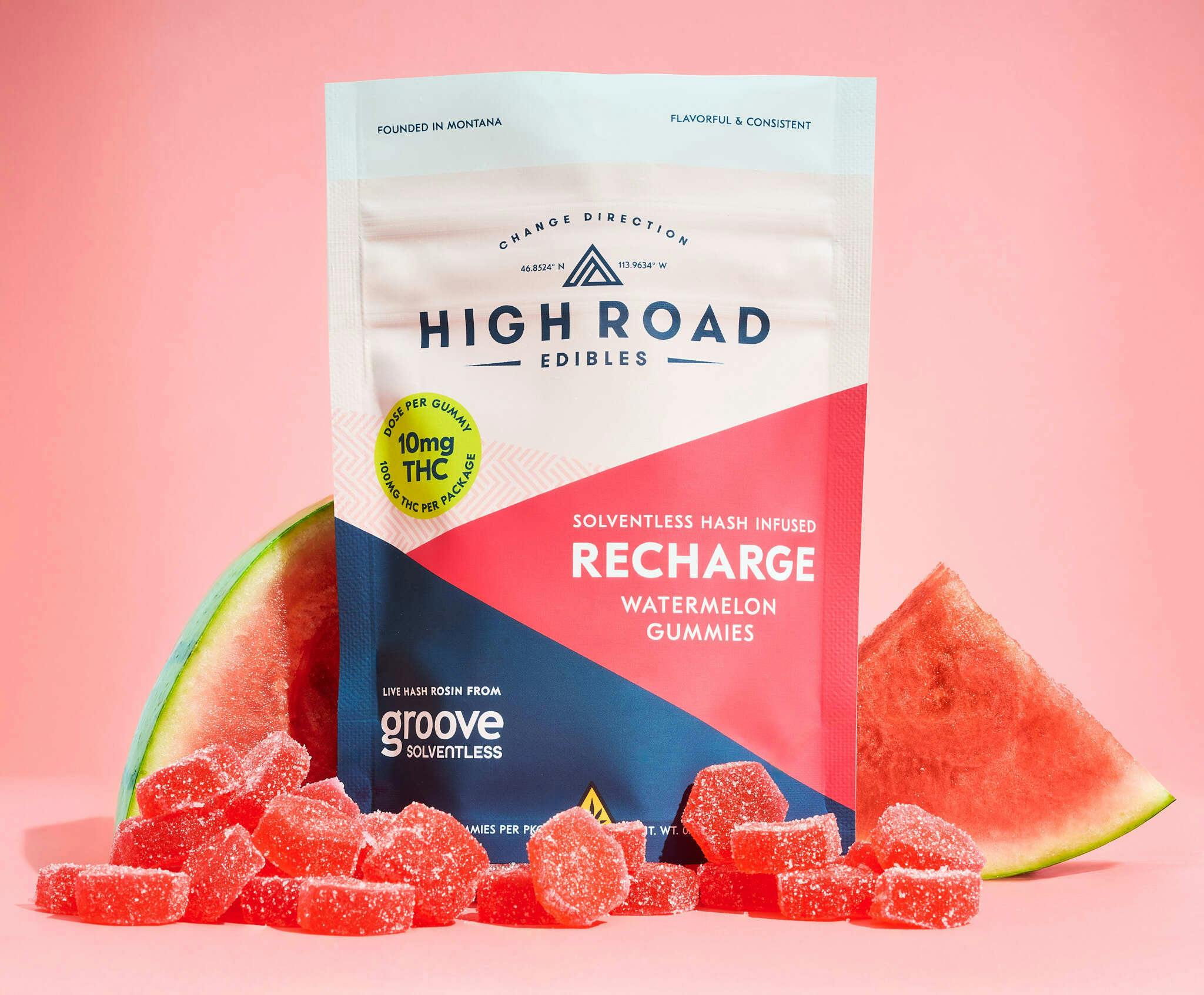 Watermelon Recharge Sovlentless Live Rosin Gummies, 100mg 10-pack by High Road Edibles