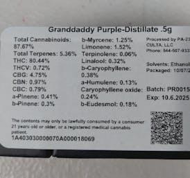 Culta | Granddaddy Purple Vape Cartridge | 0.5g