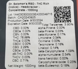 Dr. Solomon's |THC Rich RSO - Indica (Headcracker) | 1g