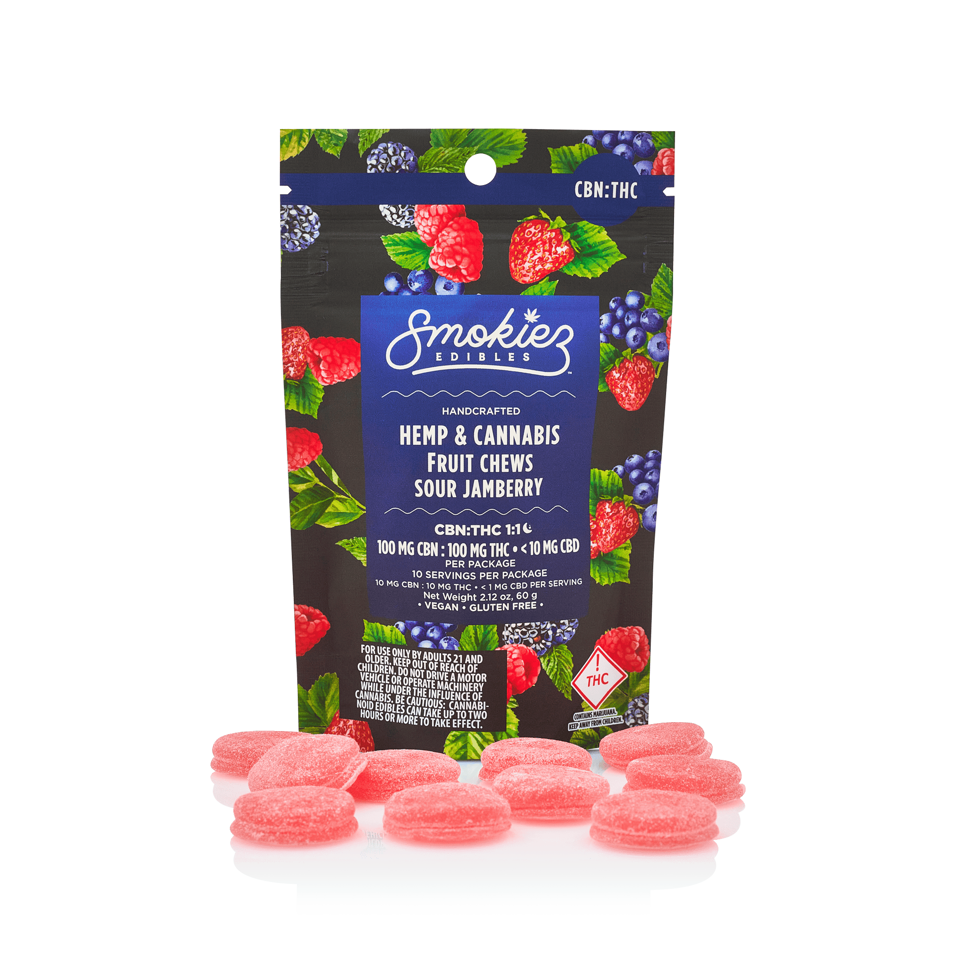 Sour Jamberry 100mg CBN : 100mg THC Fruit Chews