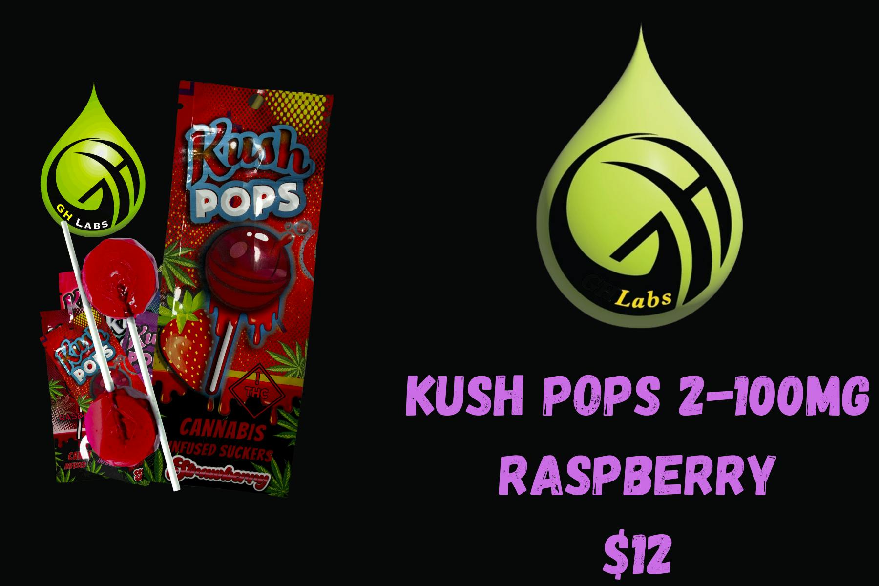 GH Labs - Kush Pops 200mg - Raspberry
