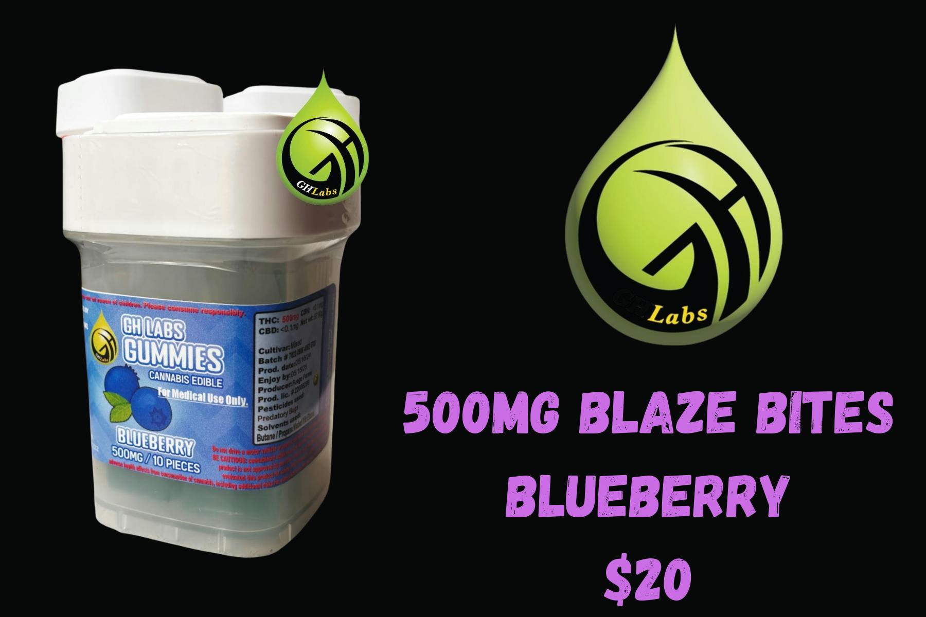 GH Labs - Blaze Bites 500mg - Blueberry