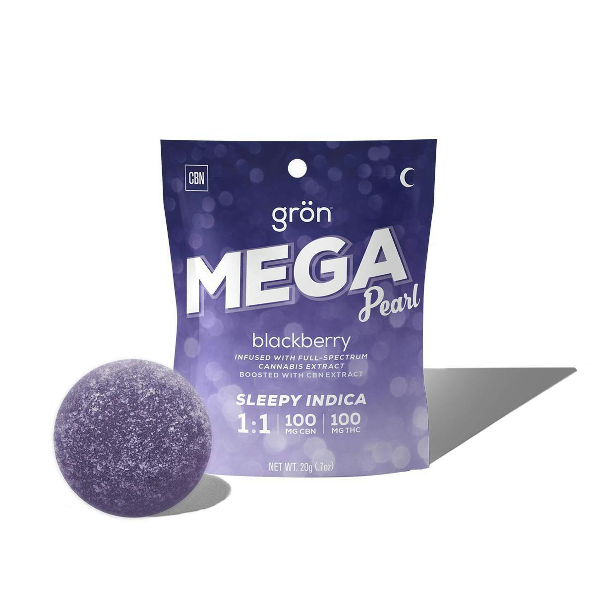 Grön 1:1 Blackberry Mega Pearl - Sleepy Indica - CBN/THC by Grön Edibles