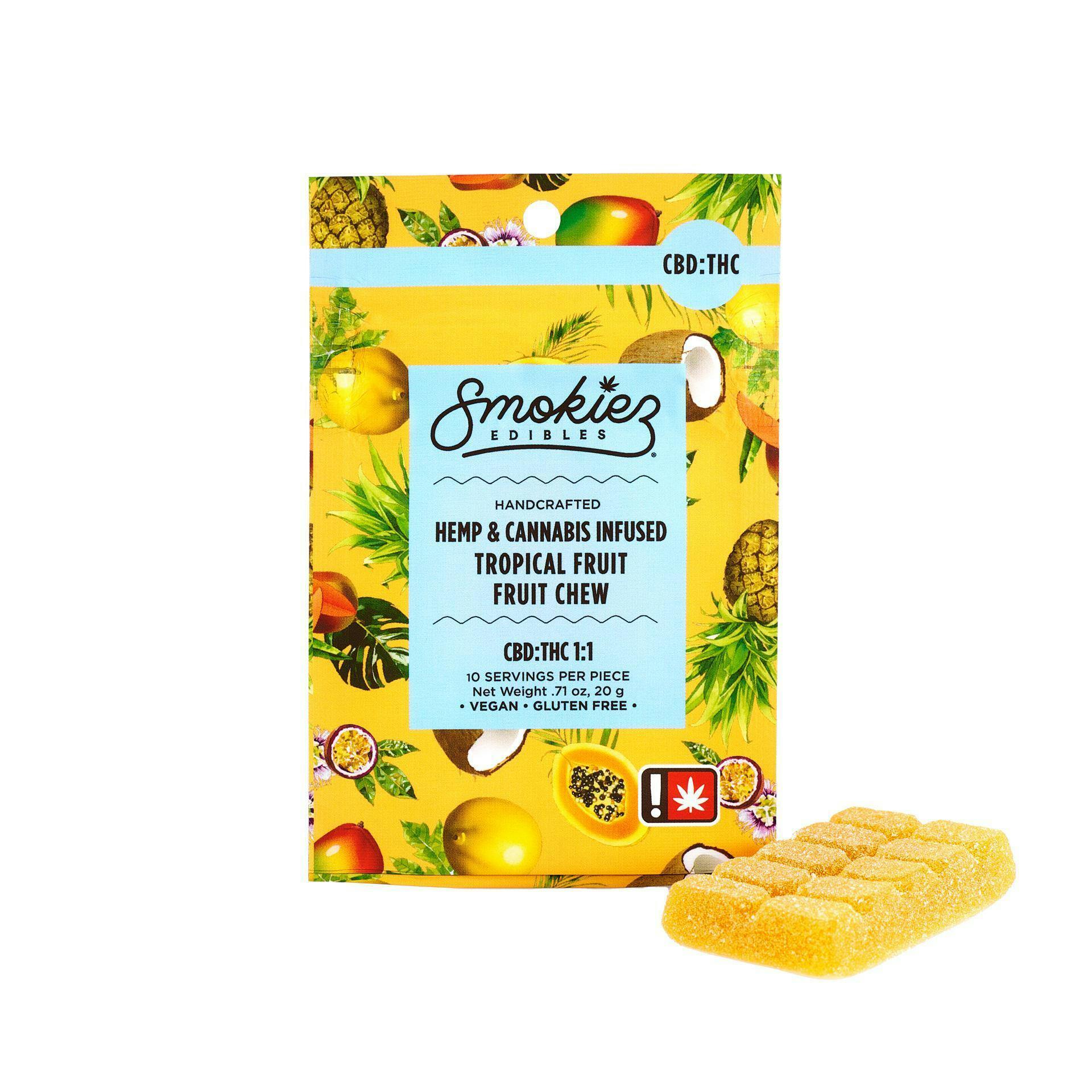 Tropical Fruit Gummies THC:CBD 1:1 | 100mg | 10ct | 10mg/ea by Smokiez Edibles